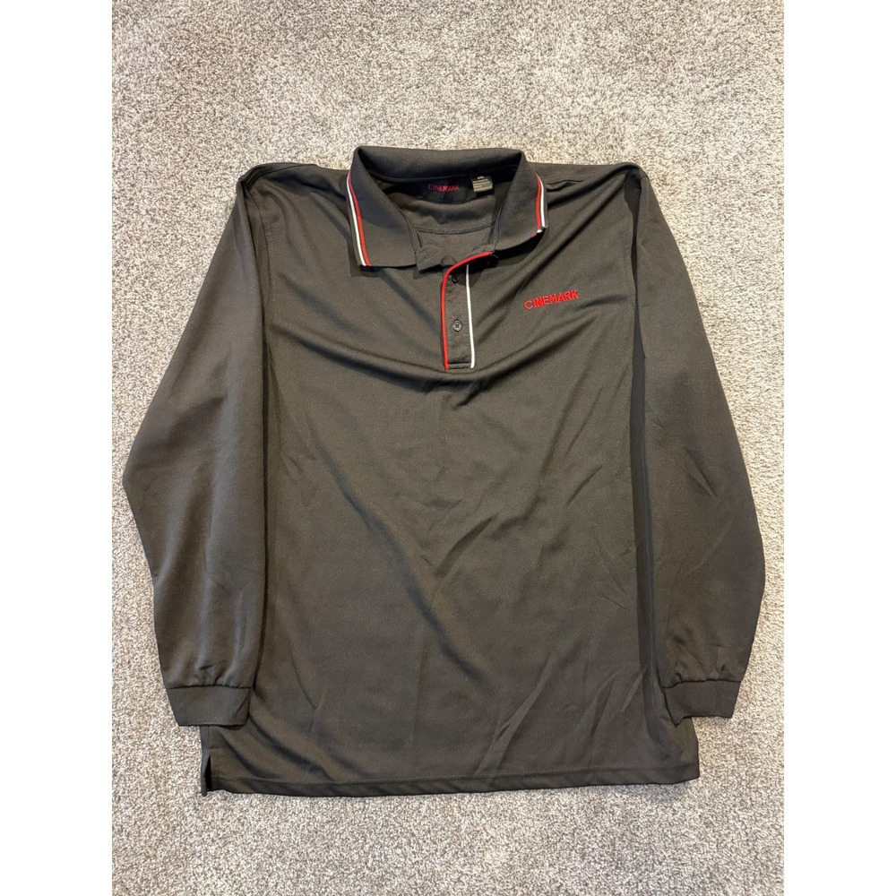 Cinemark Polo Shirt Mens 2XL Black Long Sleeve Employee Uniform Performance Logo